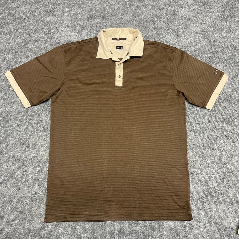 Nike Tiger Woods Collection Polo Shirt Mens Large Brown Tan Striped Golf 2008